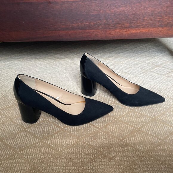 Ann Taylor Black Suede And Patent Leather Pumps Ladies Size 9 - Picture 2 of 8